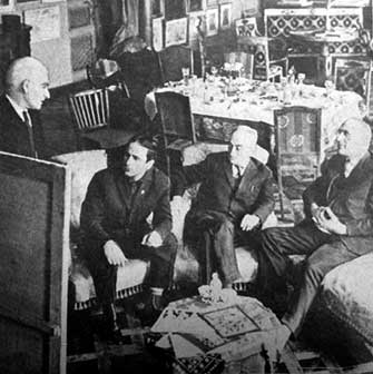 The First Laureate of Shota Rustaveli State Prize L. Gudiashvili, E. Amashukeli, K. Gamsakhurdia, I. Abashidze. Lado Gudiashvili's House, Tbilisi, 1965